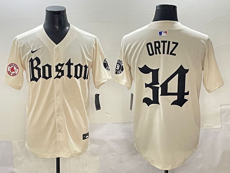 Men 2025 Boston Red Sox 34 Ortiz Cream Five generations Joint Name Nike MLB Jersey style 16